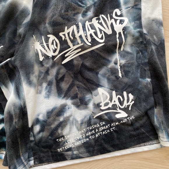 Dark Blue & White Tie-Dye Drawstring Graffiti Comfy Shorts (S) - Picture 5 of 7